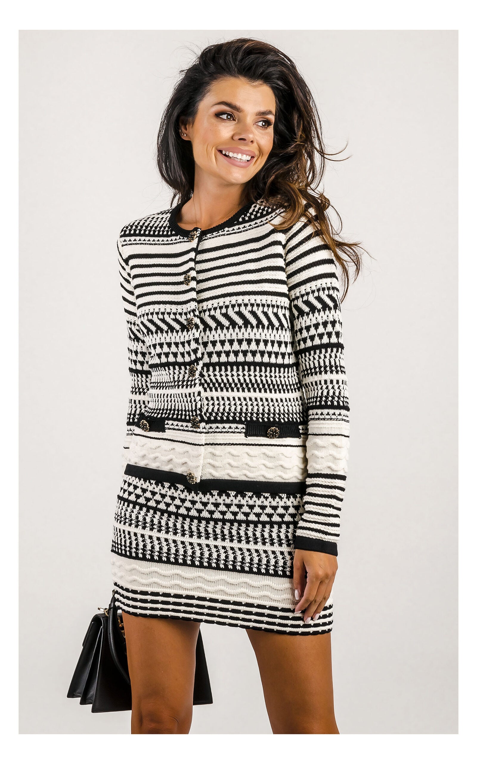 Marciano Guess Patterned Cardigan - Black-Cream, women's fashion outfit, designer clothing with elegant black and cream pattern.