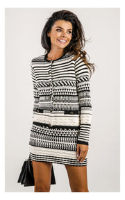 Marciano Guess Patterned Cardigan - Black-Cream, women's fashion outfit, designer clothing with elegant black and cream pattern.