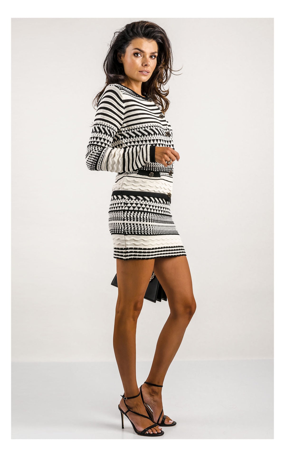 Marciano Guess Patterned Cardigan - Black-Cream on model, showcasing women's fashion, elegant design, and premium brands.