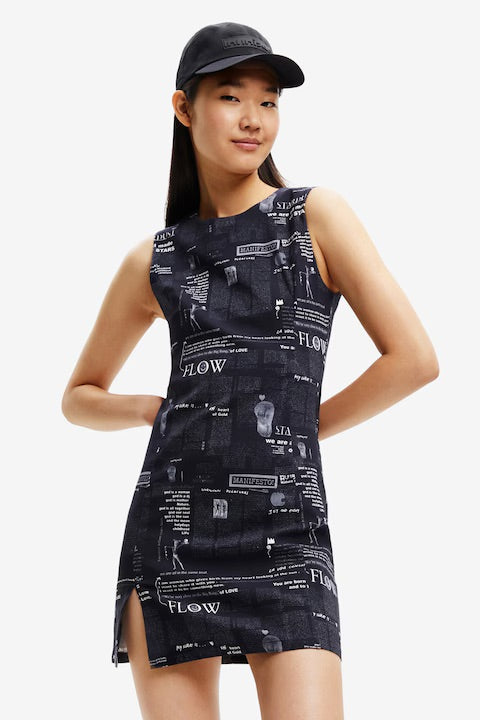 Desigual Flow Manifesto mintás miniruha – fekete