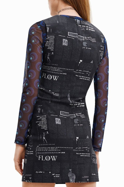 Desigual Flow Manifesto mintás miniruha – fekete