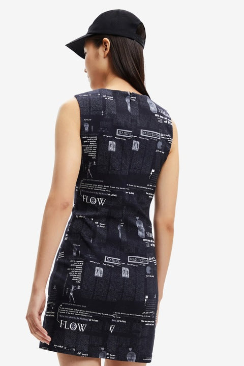 Desigual Flow Manifesto mintás miniruha – fekete