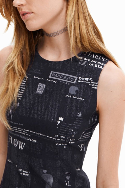 Desigual Flow Manifesto mintás miniruha – fekete