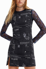 Desigual Flow Manifesto mintás miniruha – fekete