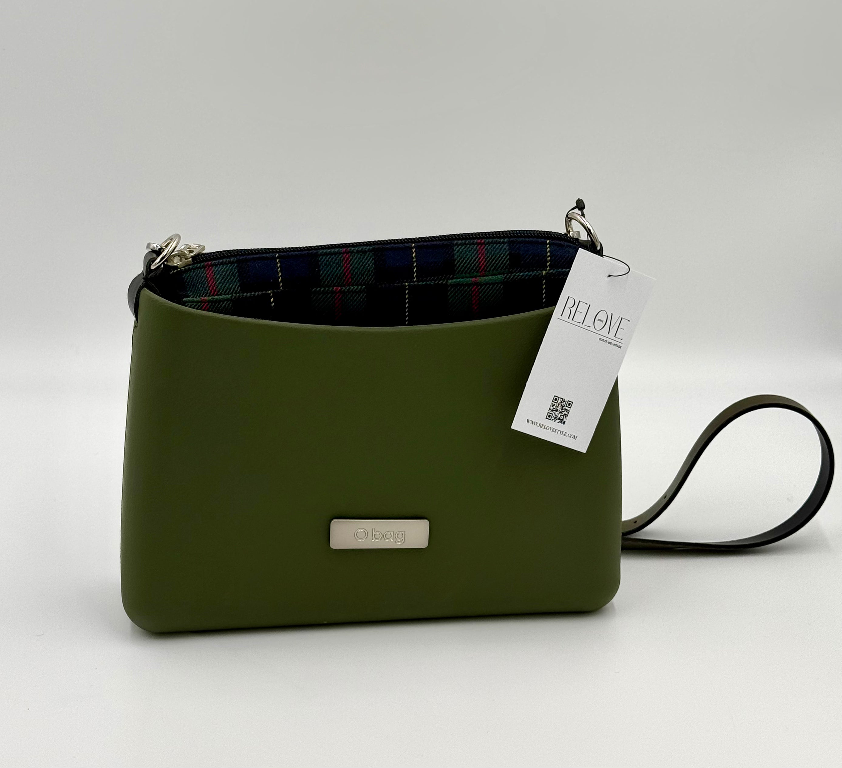 O bag Glam táska kockás béléssel – olívazöld