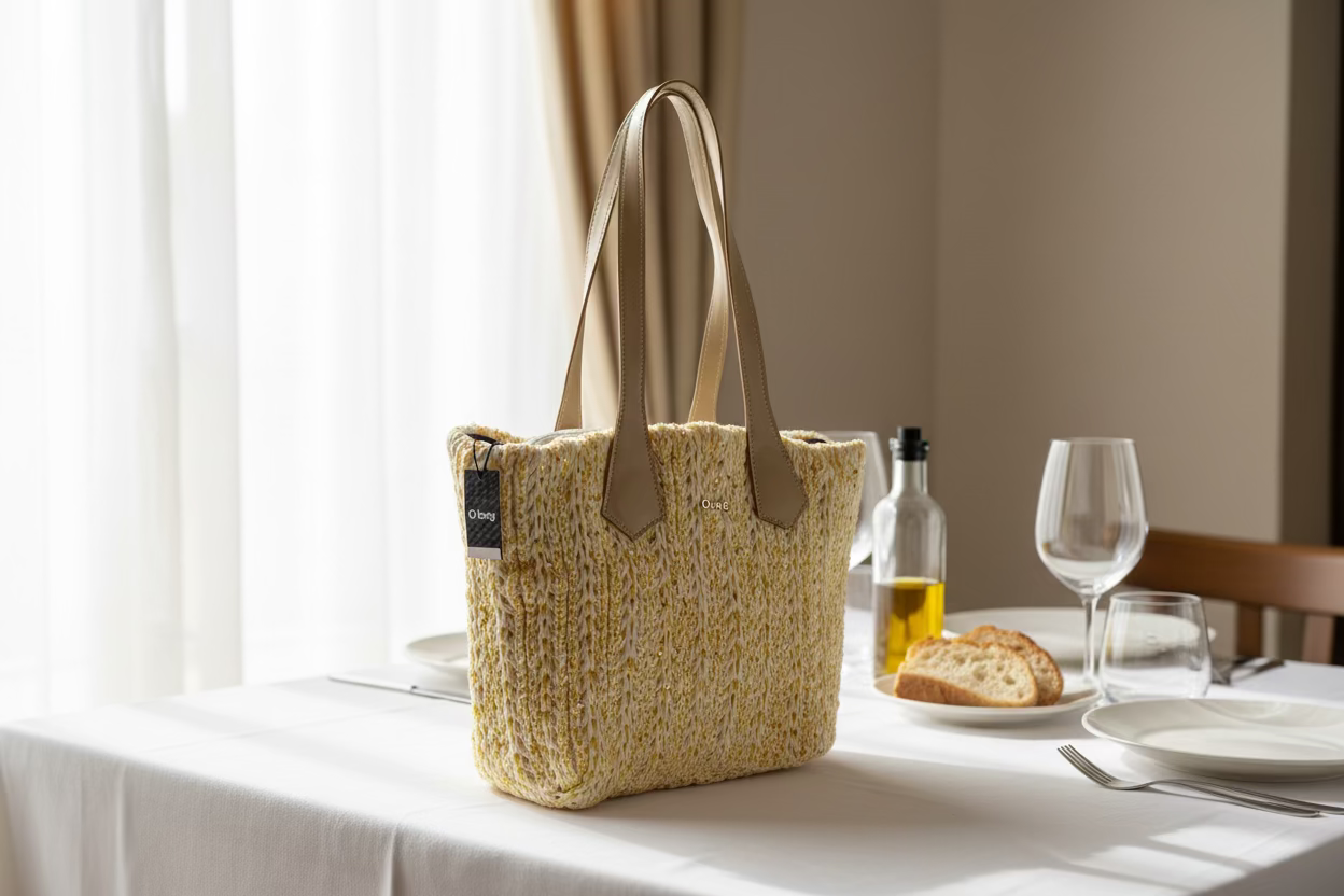 O bag Knit-Effect Tote Bag – Cream and Gold