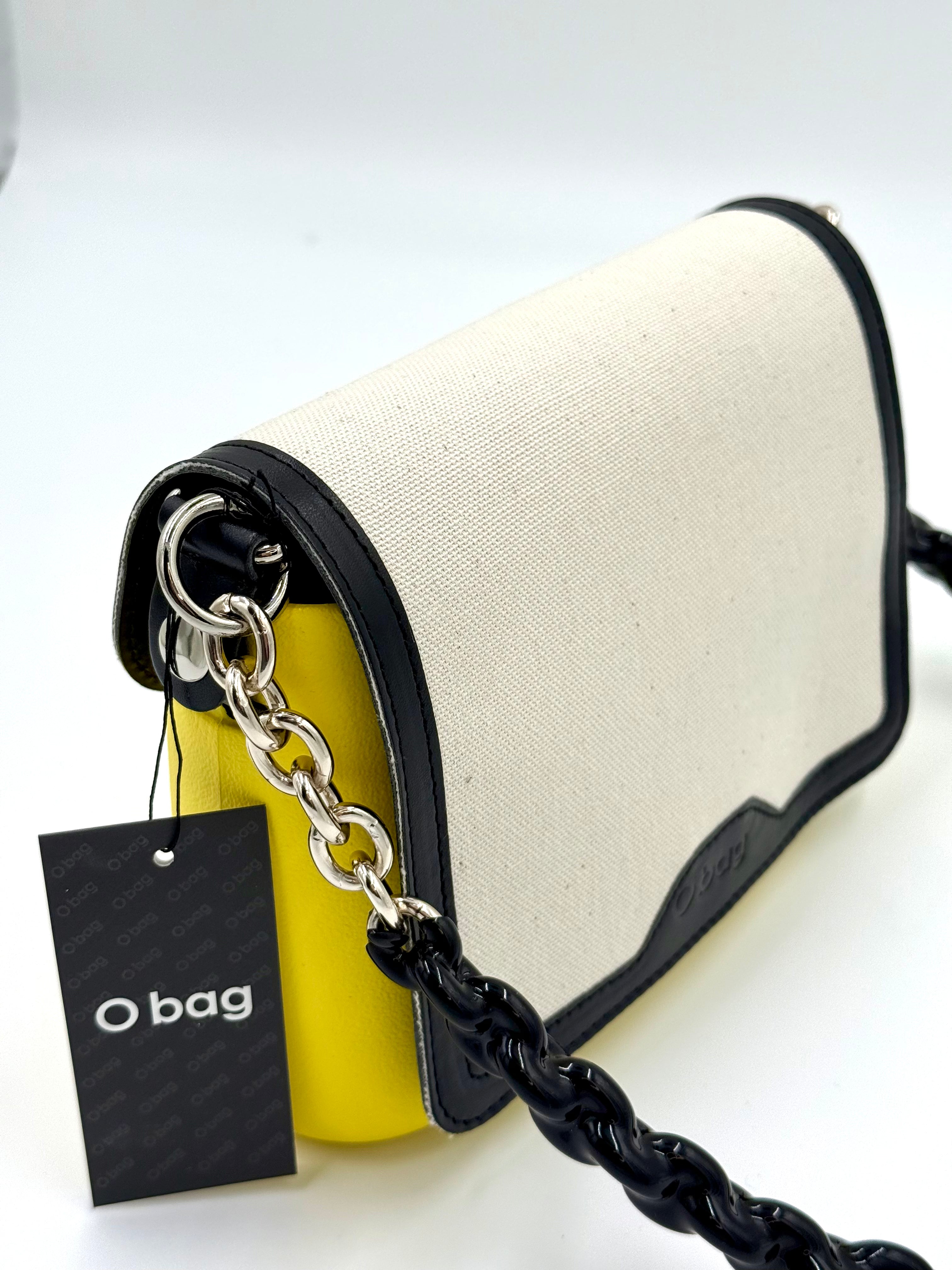 O bag Pocket minitáska fekete láncpánttal – citromsárga