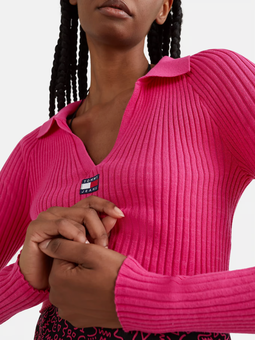 Tommy Jeans Pink Collared Cropped Jumper