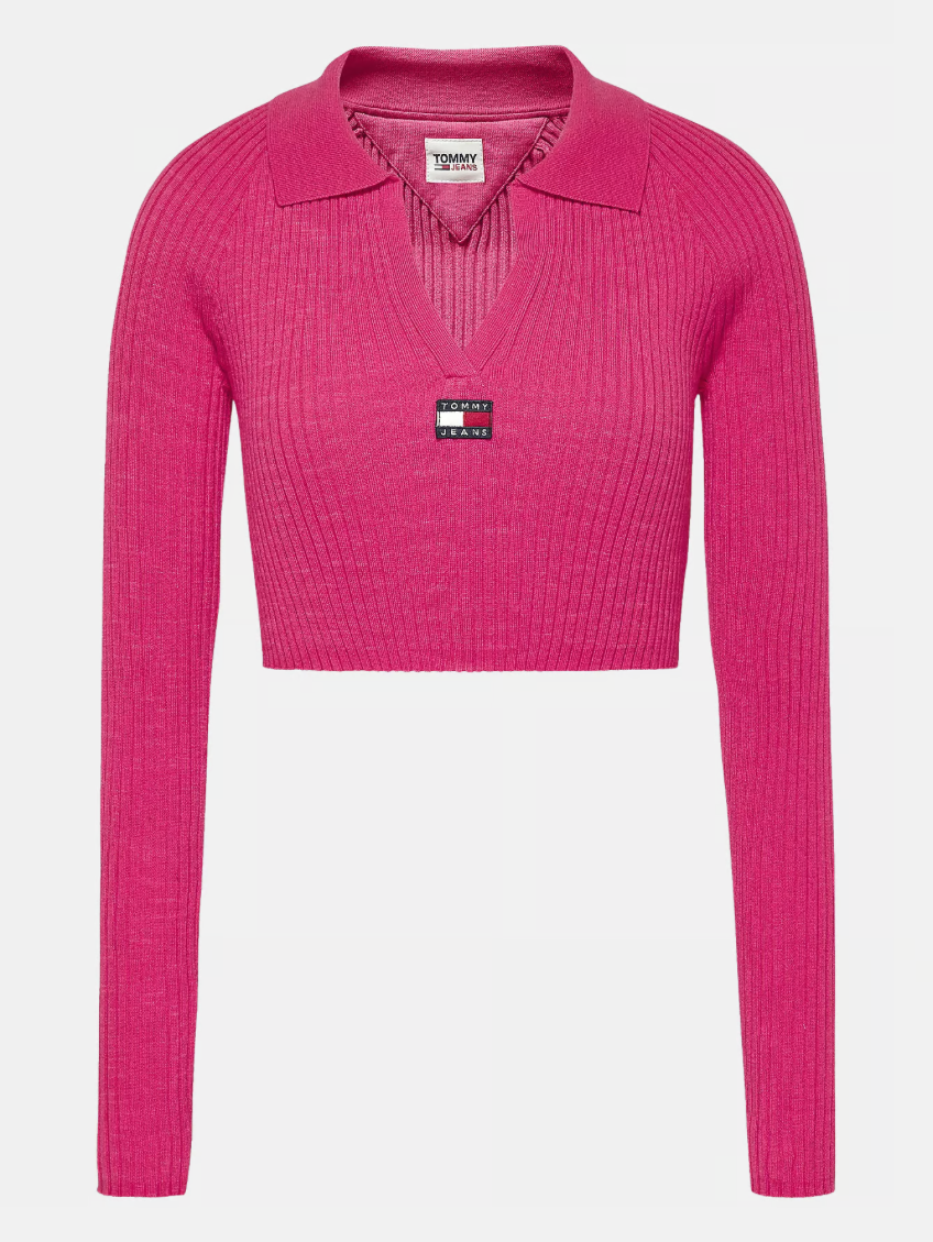 Tommy Jeans Pink Collared Cropped Jumper