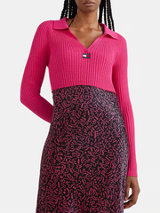 Tommy Jeans Pink Collared Cropped Jumper
