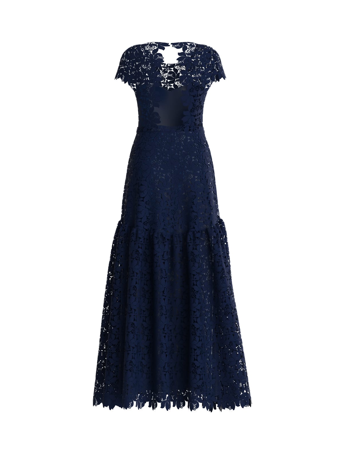 Marciano by Guess Camilla Dress - Long Dress in navy blue, elegant floral lace design for women's fashion outlet.