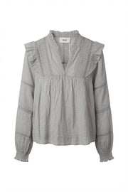 Mood Lace-Trim Boho Blouse – Grey