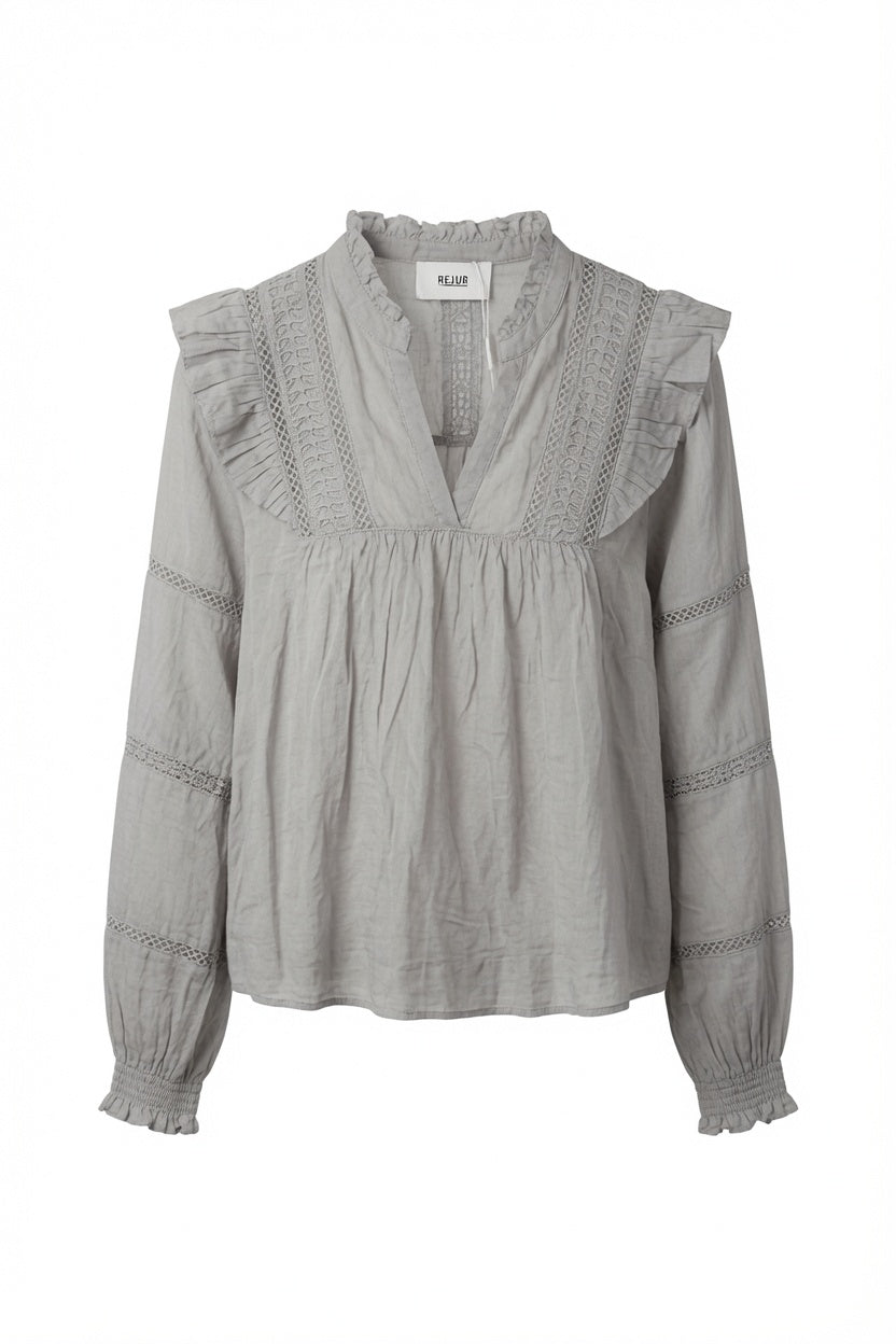 Mood Lace-Trim Boho Blouse – Grey