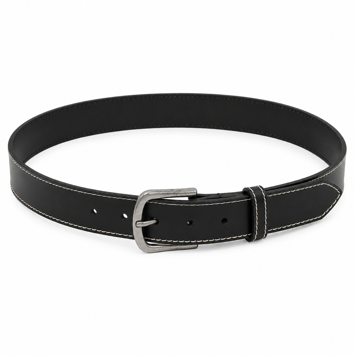 Part Two Contrast-Stitch Leather Belt – Black