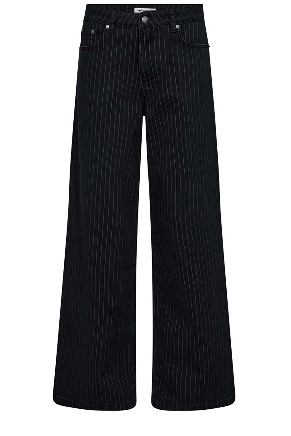 Co'couture Pin hajszálcsíkos, bő szárú farmernadrág – fekete
