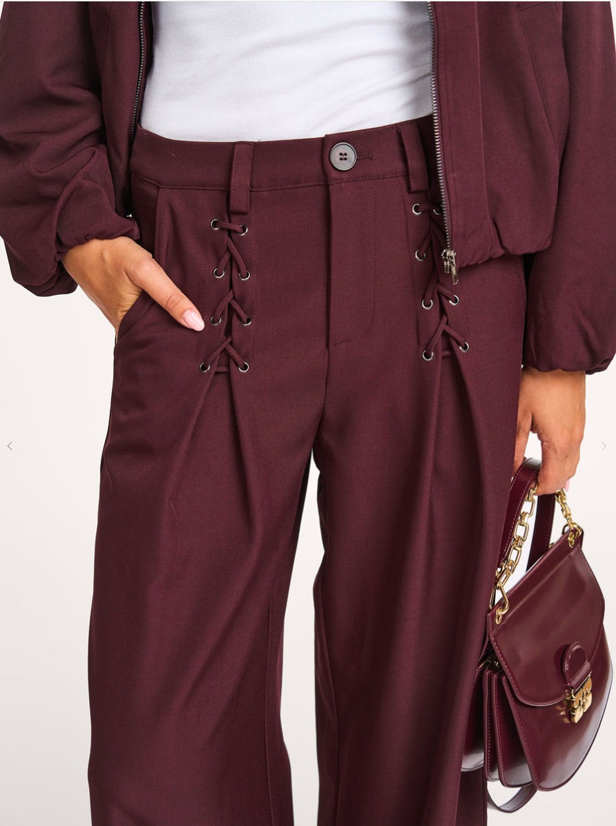 Co'couture Luna Wide-Leg Woven Trousers – Aubergine
