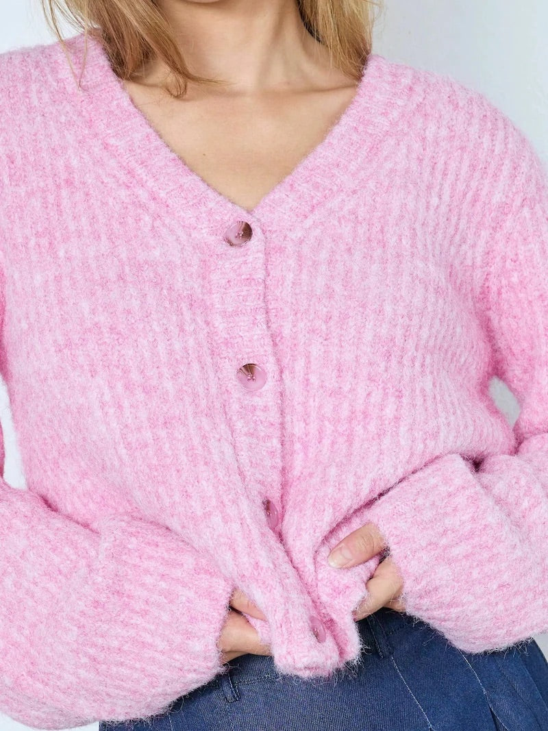 Co'couture Charlie V-Neck Cardigan – Pale Pink
