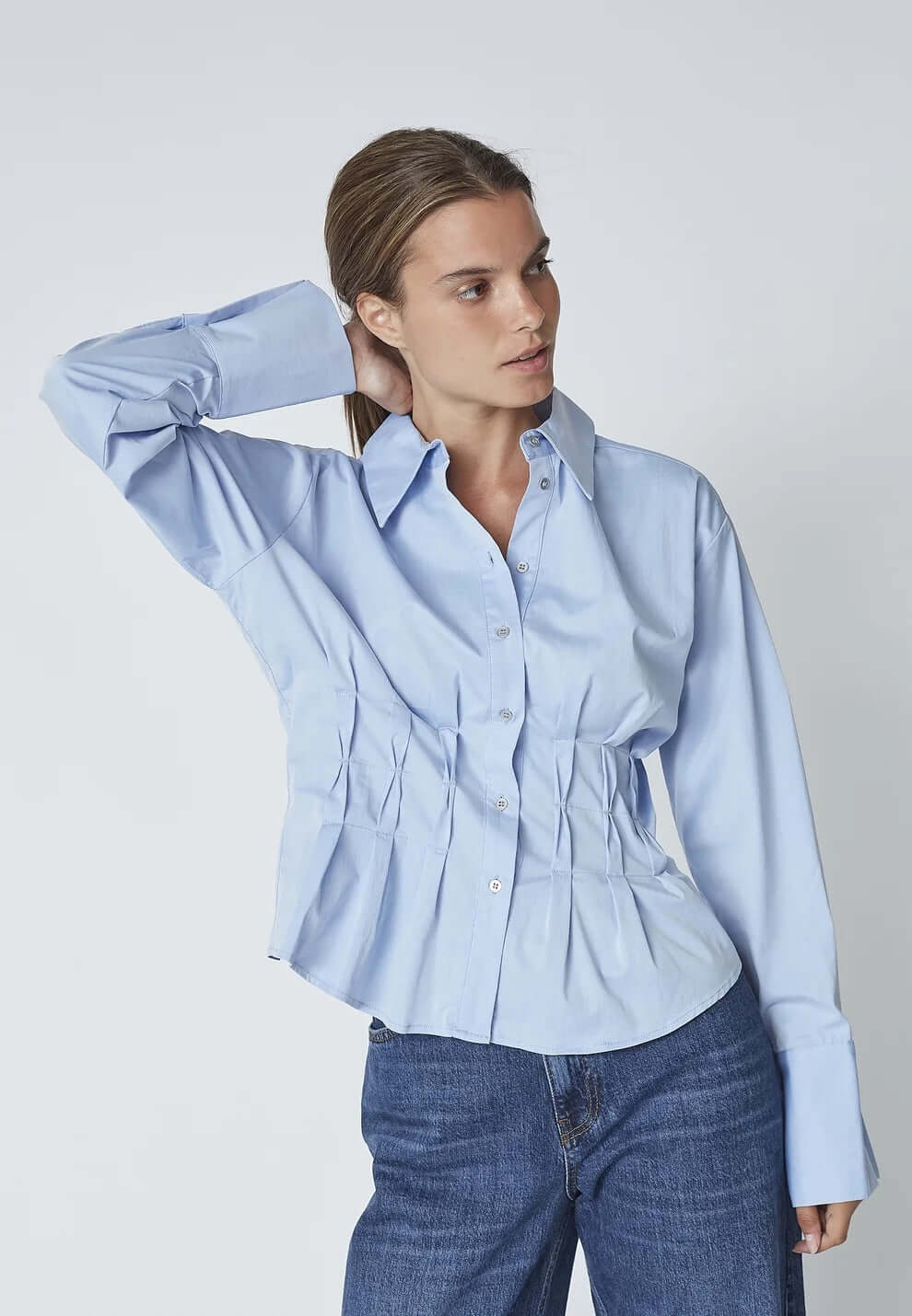 Co'couture Poppy CC Pleat Shirt – Light Blue