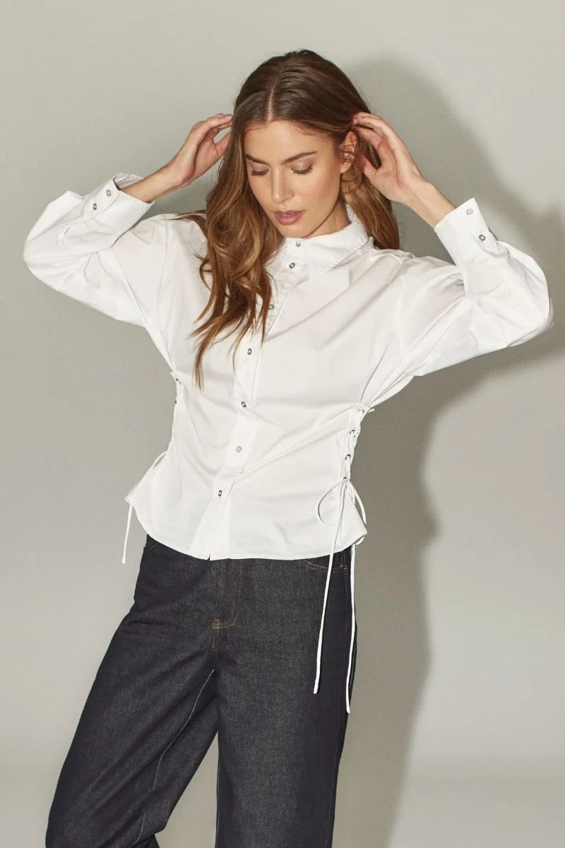 Co'couture Poppy Eyelet Tie Shirt – White