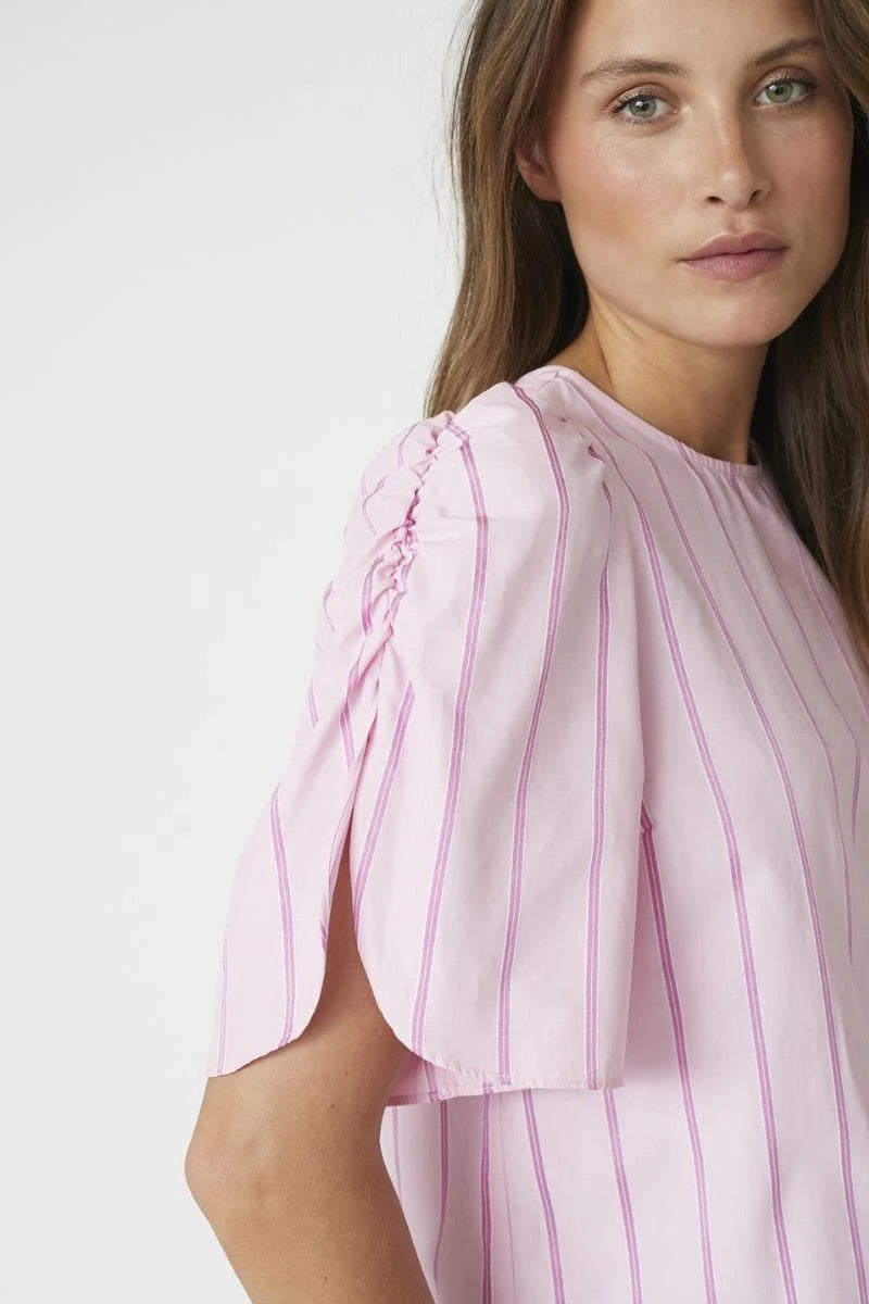 Co'couture Rosalina CC Stripe Short-Sleeve Blouse – Blush Pink