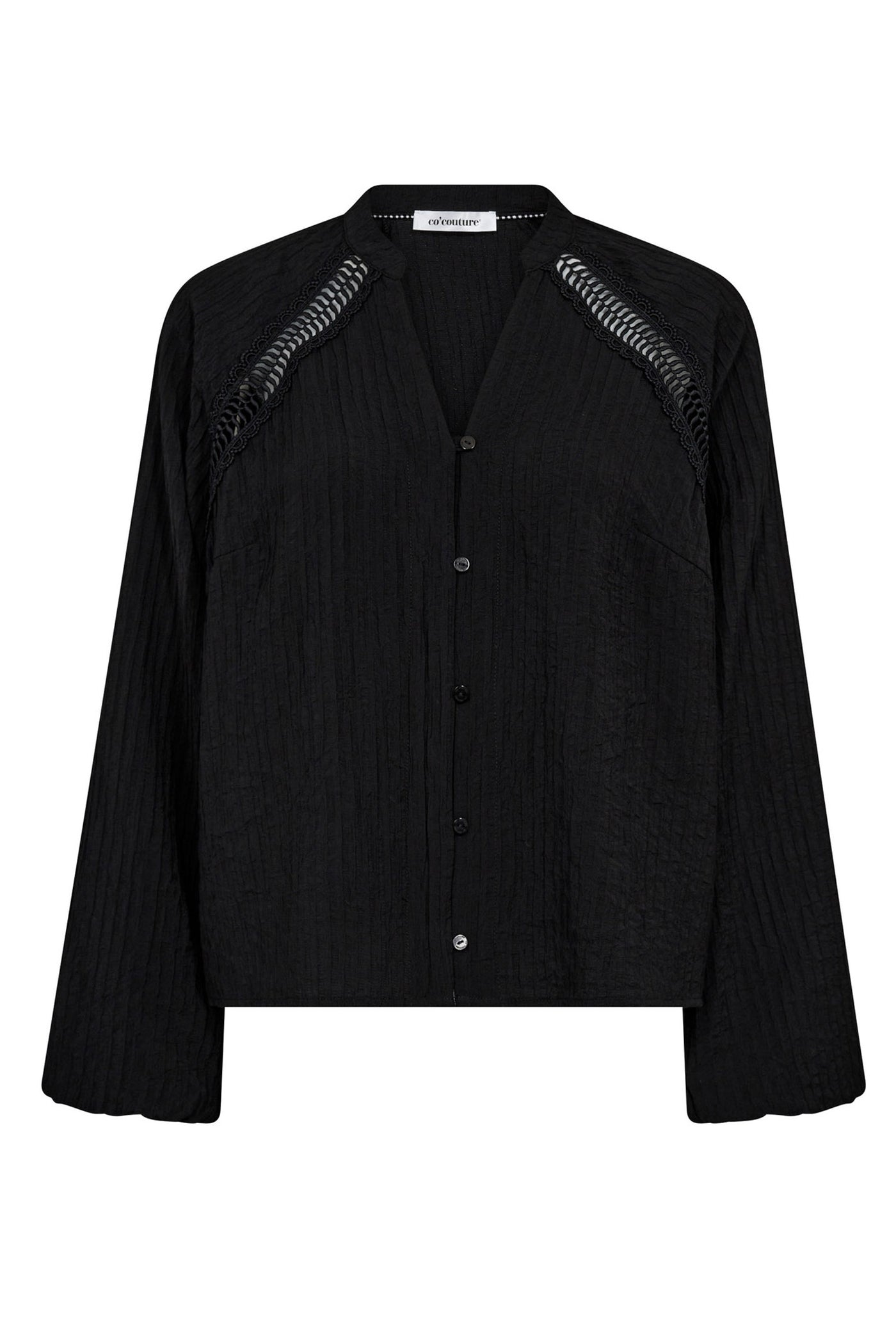 Co'couture Shina CC csipkés, V-nyakú ing – fekete