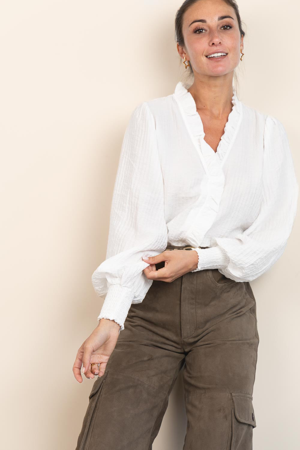 Co'couture Shina CC Ruffle Viscose Blouse – Natural