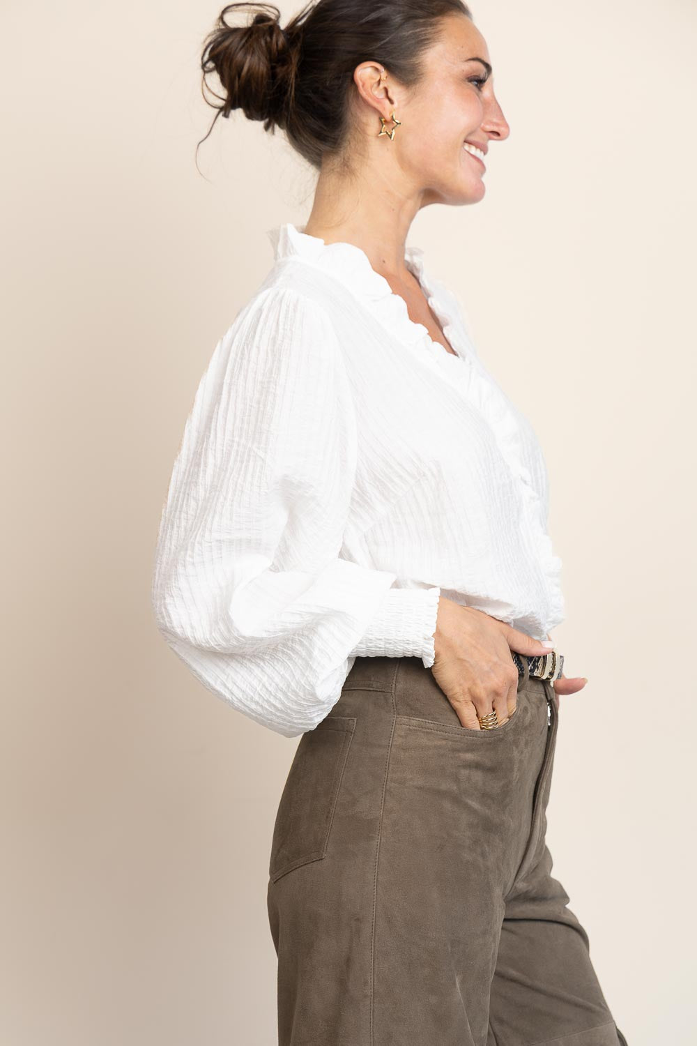 Co'couture Shina CC Ruffle Viscose Blouse – Natural