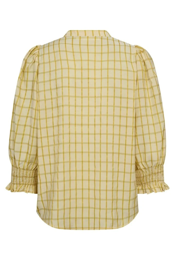 Co'couture Mango CC Check Short-Sleeve Blouse – Pastel Yellow
