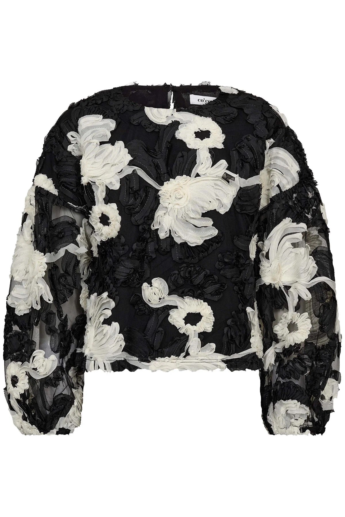 Co'couture Fleur CC bolyhos, hosszú ujjú blúz – fekete