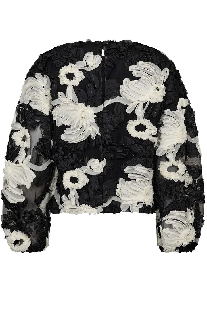 Co'couture Fleur CC Fluffy Long-Sleeve Blouse – Black