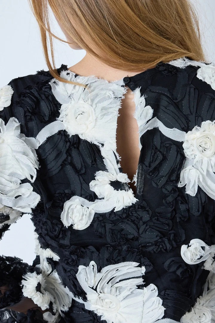 Co'couture Fleur CC Fluffy Long-Sleeve Blouse – Black