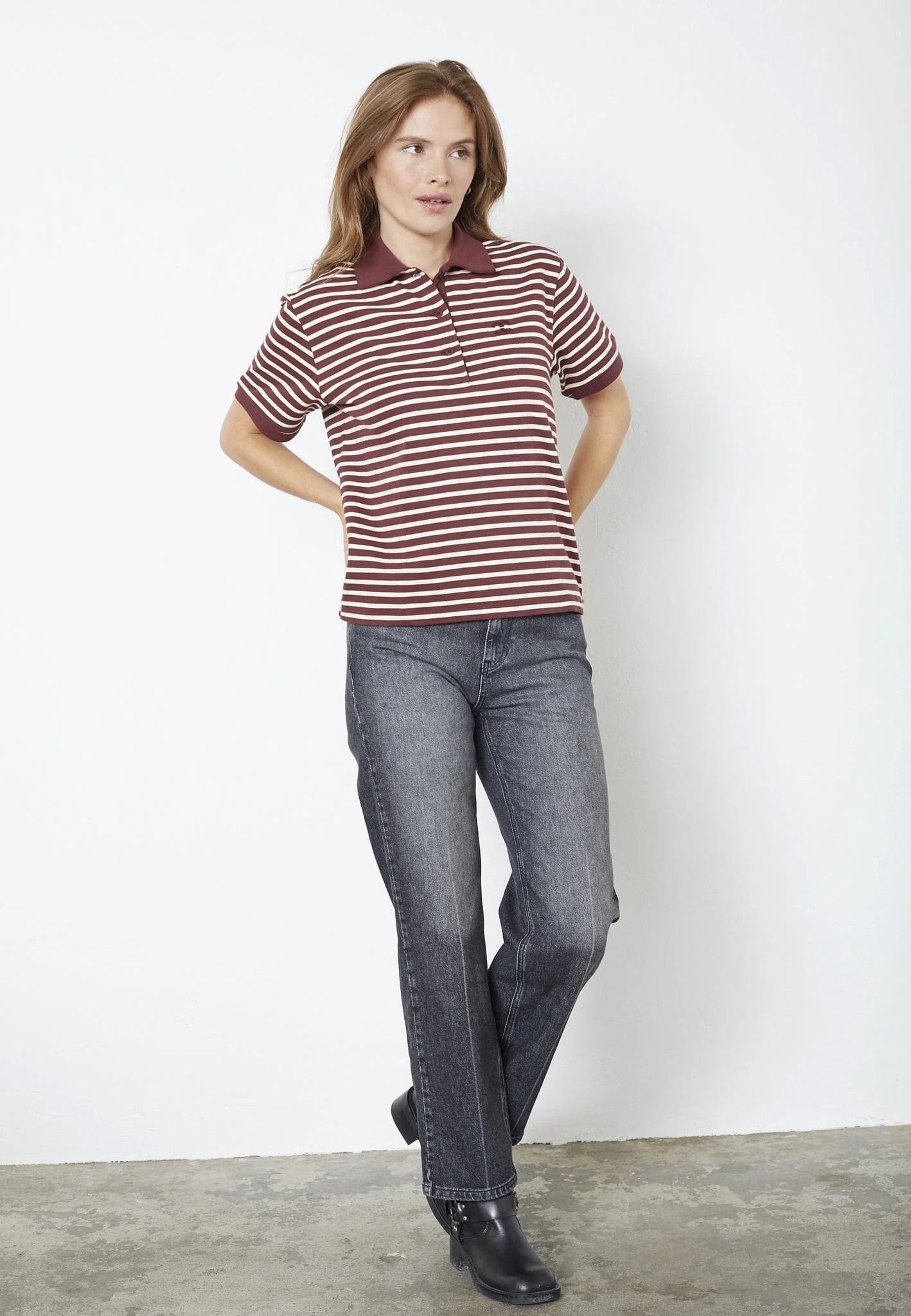 Co'couture Hayes CC Polo Short-Sleeve T-Shirt – Wine Red Stripe