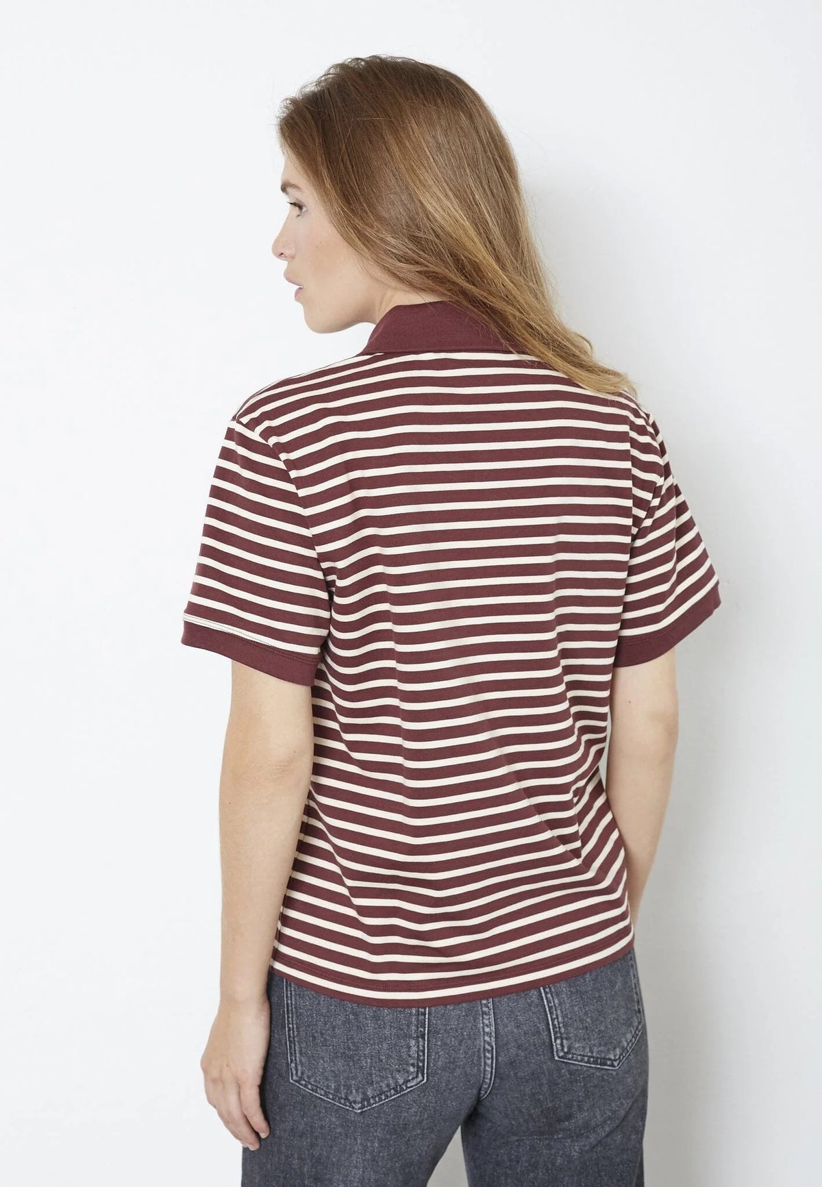 Co'couture Hayes CC Polo Short-Sleeve T-Shirt – Wine Red Stripe