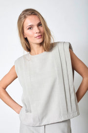 Co'couture Mava CC Padded Pleat Short-Sleeve Top – Bone