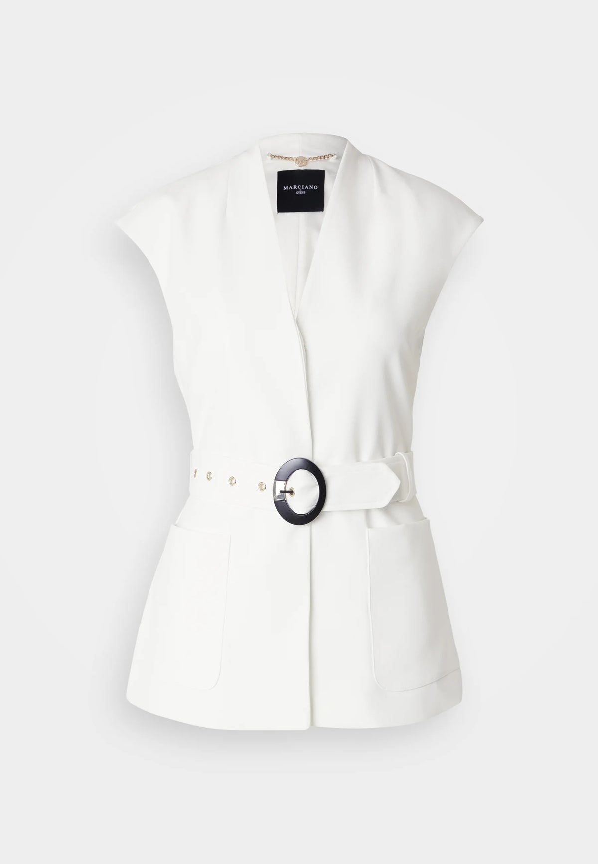 Marciano by Guess Lily Vest - White, stylish women's fashion top with elegant design and belt, perfect for elegant occasions.
