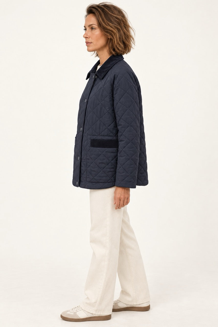 s.Oliver Women's Quilted Winter Coat – Navy & Dark Sage Green