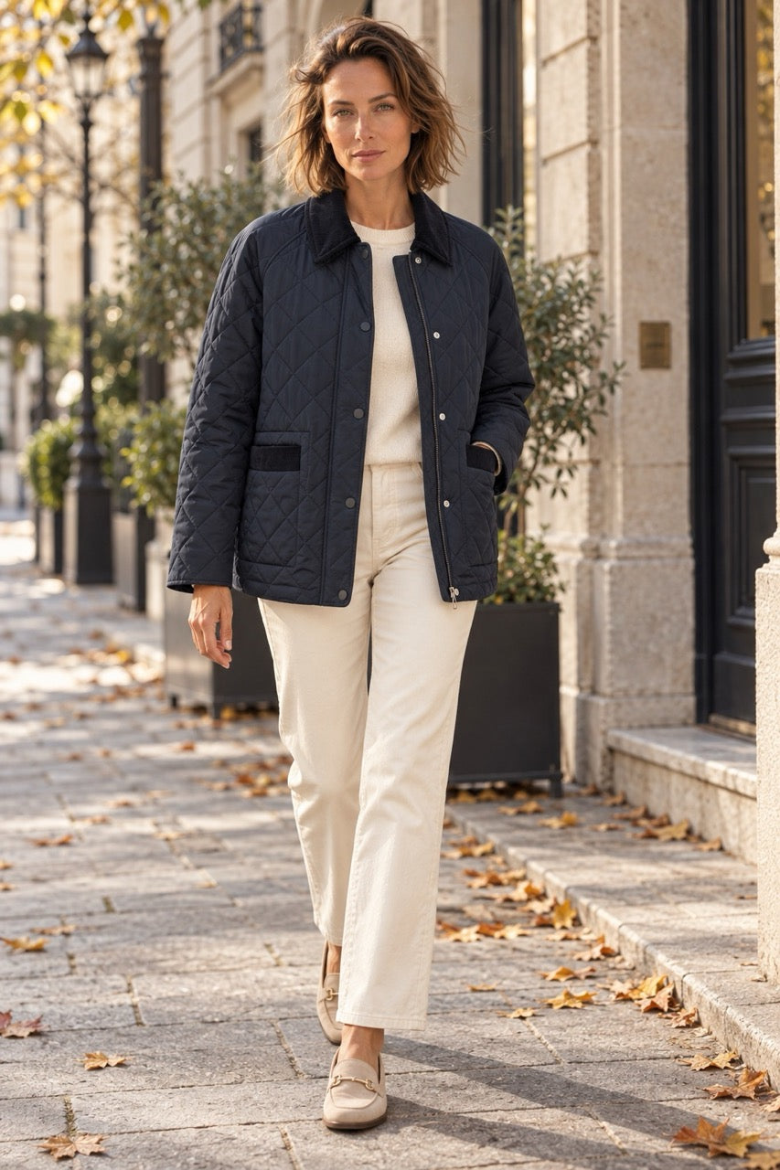 s.Oliver Women's Quilted Winter Coat – Navy & Dark Sage Green