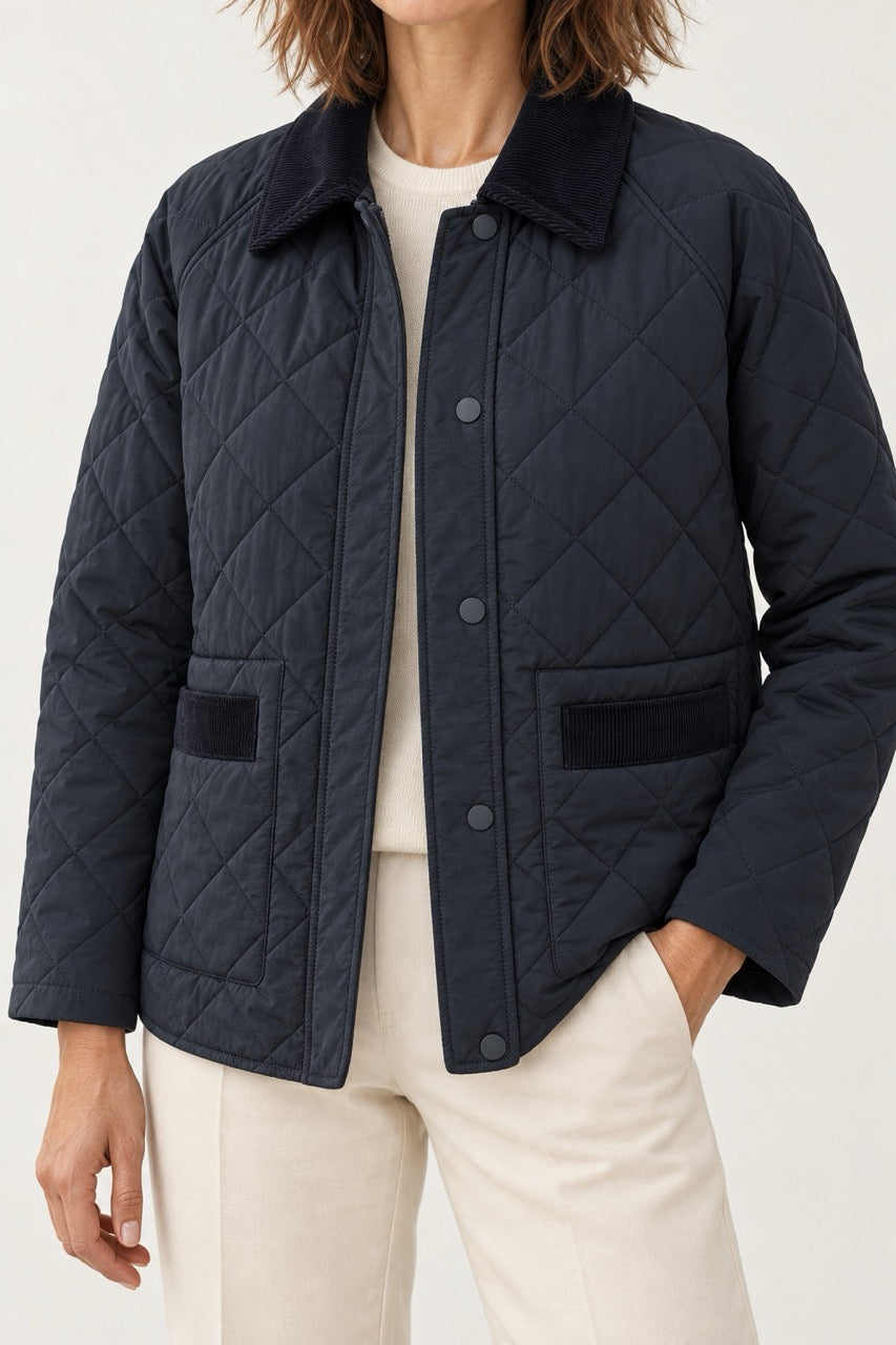 s.Oliver Women's Quilted Winter Coat – Navy & Dark Sage Green