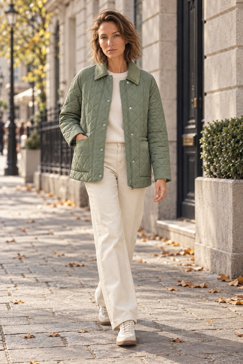 s.Oliver Women's Quilted Winter Coat – Navy & Dark Sage Green