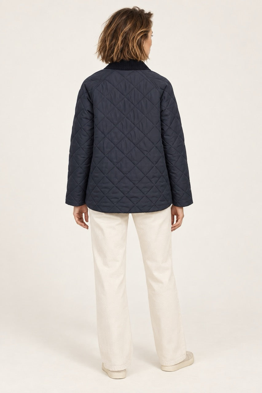 s.Oliver Women's Quilted Winter Coat – Navy & Dark Sage Green
