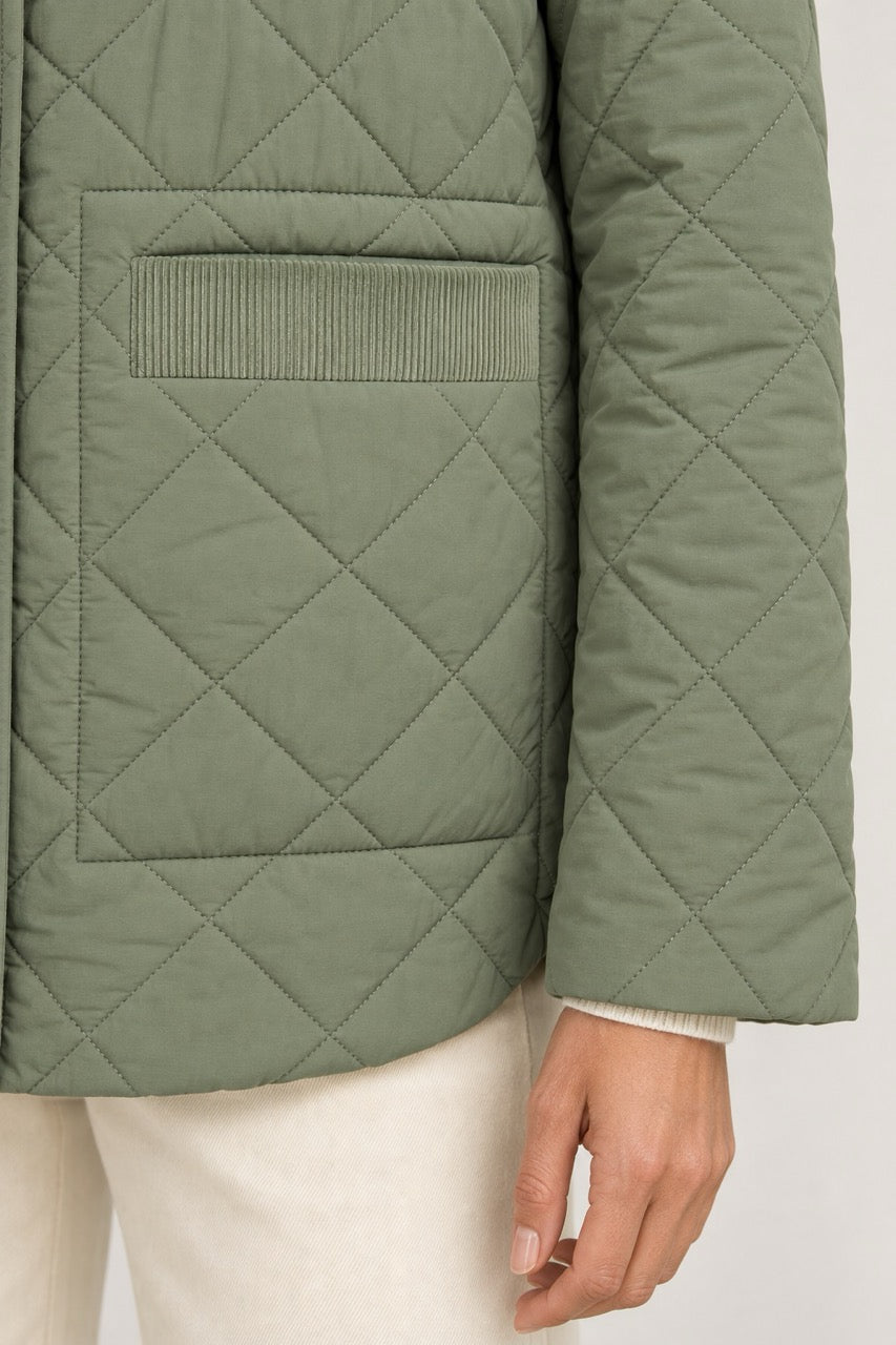 s.Oliver Women's Quilted Winter Coat – Navy & Dark Sage Green
