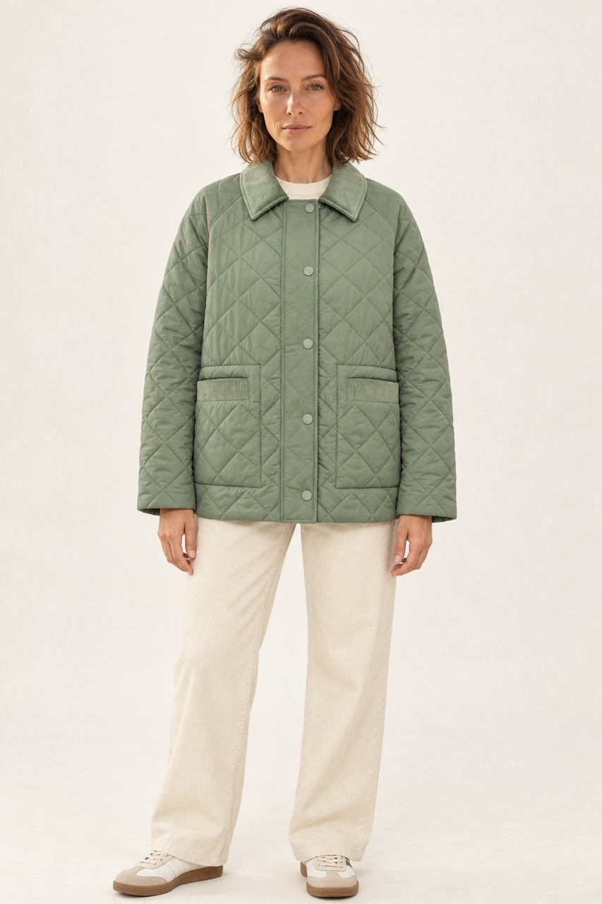 s.Oliver Women's Quilted Winter Coat – Navy & Dark Sage Green