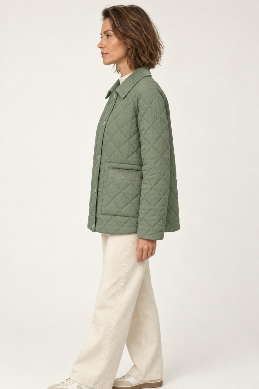 s.Oliver Women's Quilted Winter Coat – Navy & Dark Sage Green