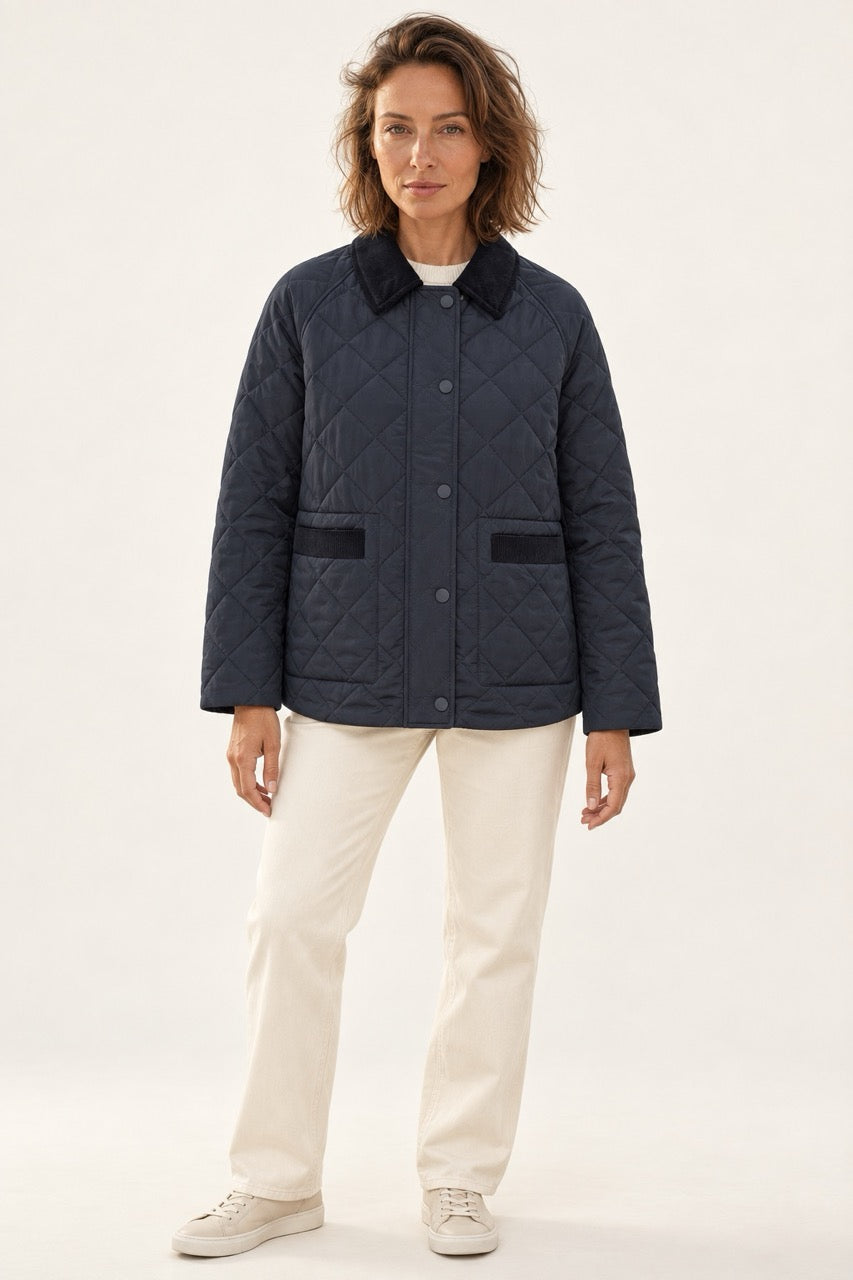 s.Oliver Women's Quilted Winter Coat – Navy & Dark Sage Green