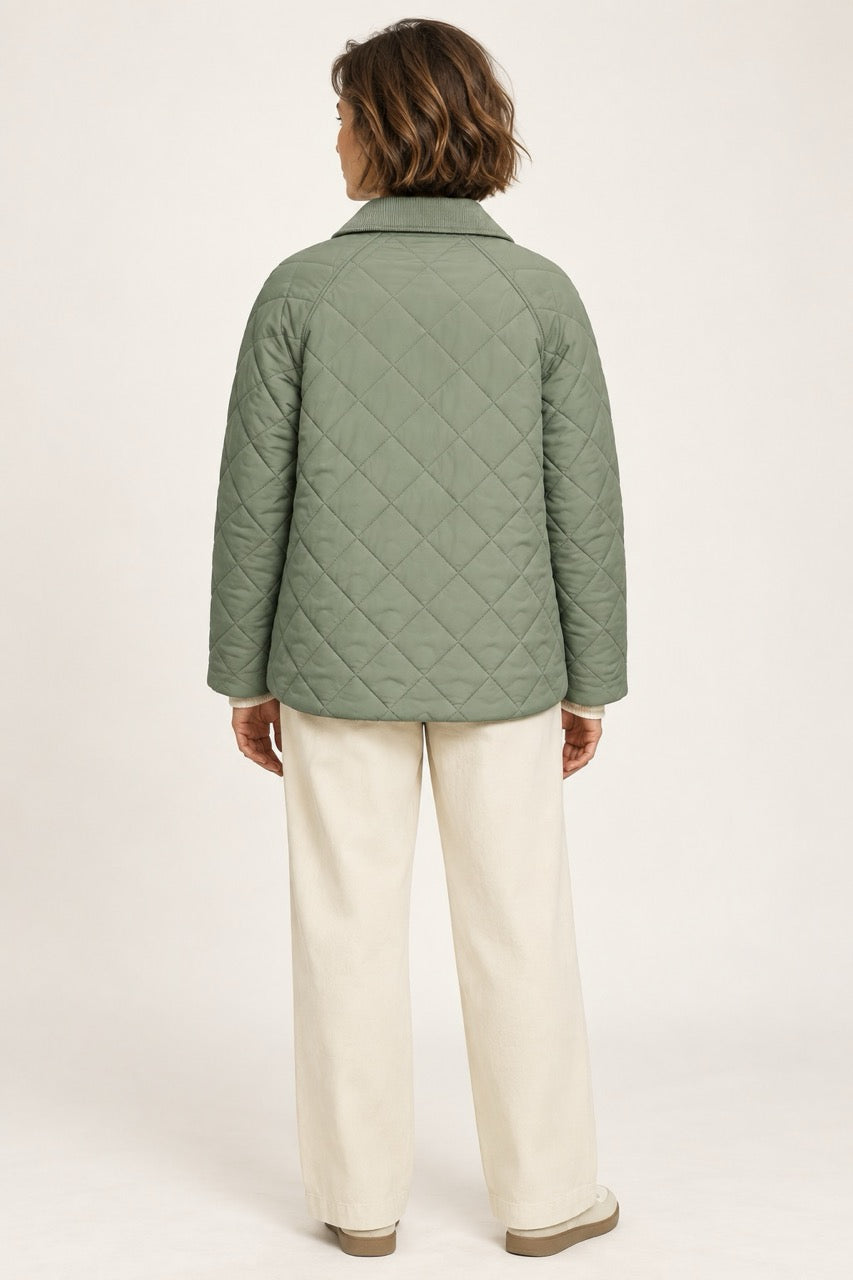 s.Oliver Women's Quilted Winter Coat – Navy & Dark Sage Green