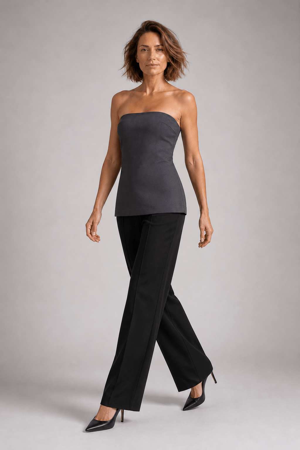 Neo Noir Leafie Melange Top – Dark Grey