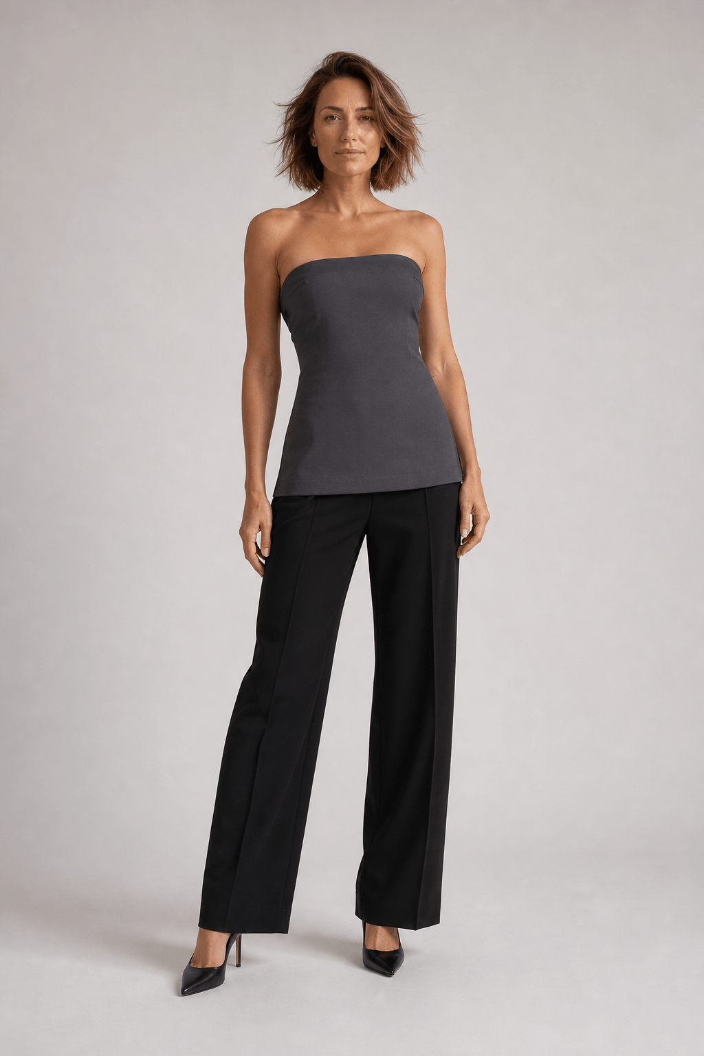 Neo Noir Leafie Melange Top – Dark Grey