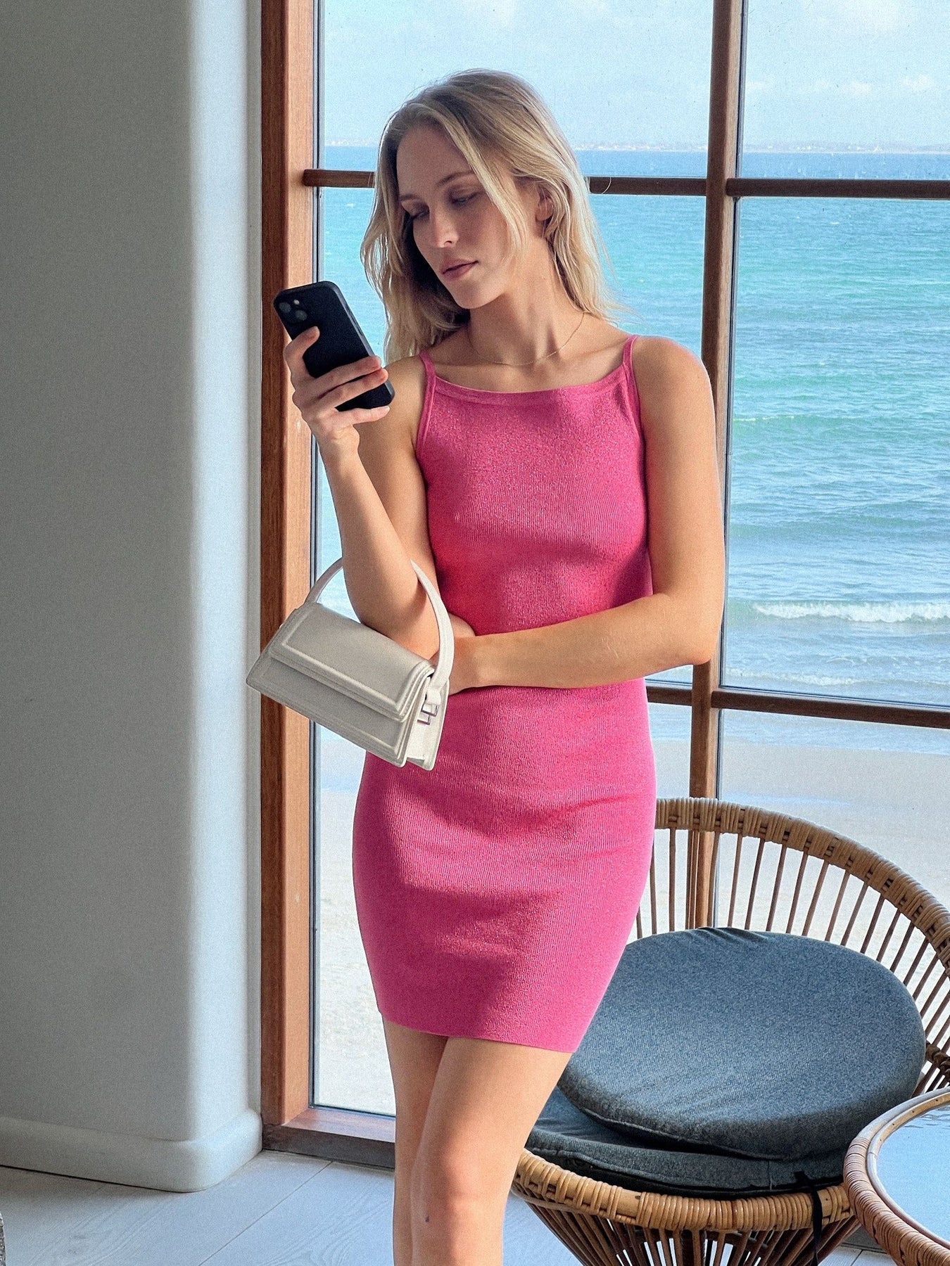 Neo Noir Contima Glitter Knit Mini Dress – Pink