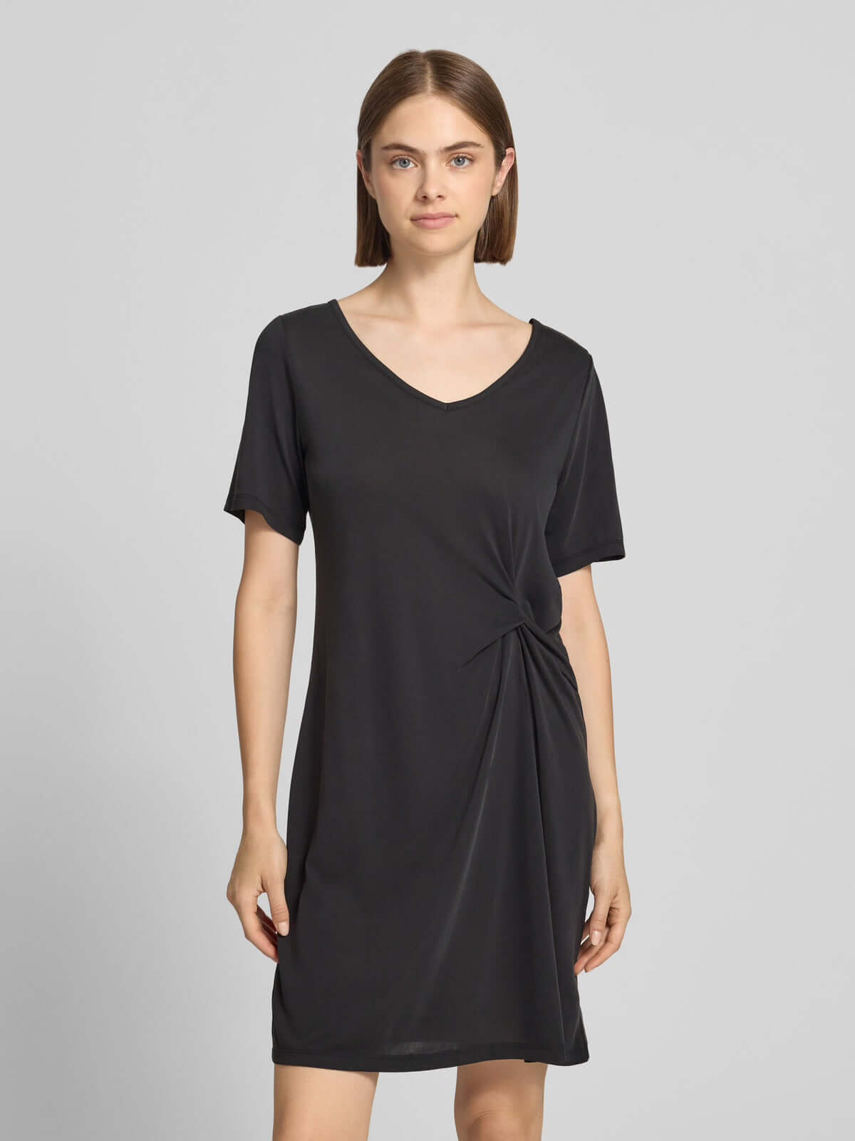 Pieces Pcanora Short Dress in black, women's fashion from premium brands, featuring a V-neck and twist-knot detail.