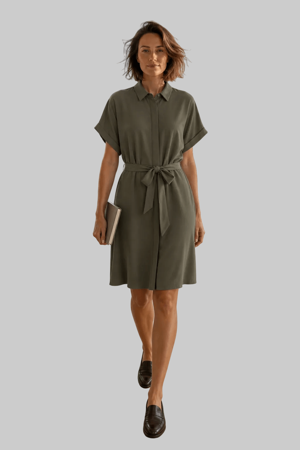 Vero Moda VMEASY JOY Shirt Dress – Khaki showcased as a women's fashion piece ideal for the outlet and premium brands.
